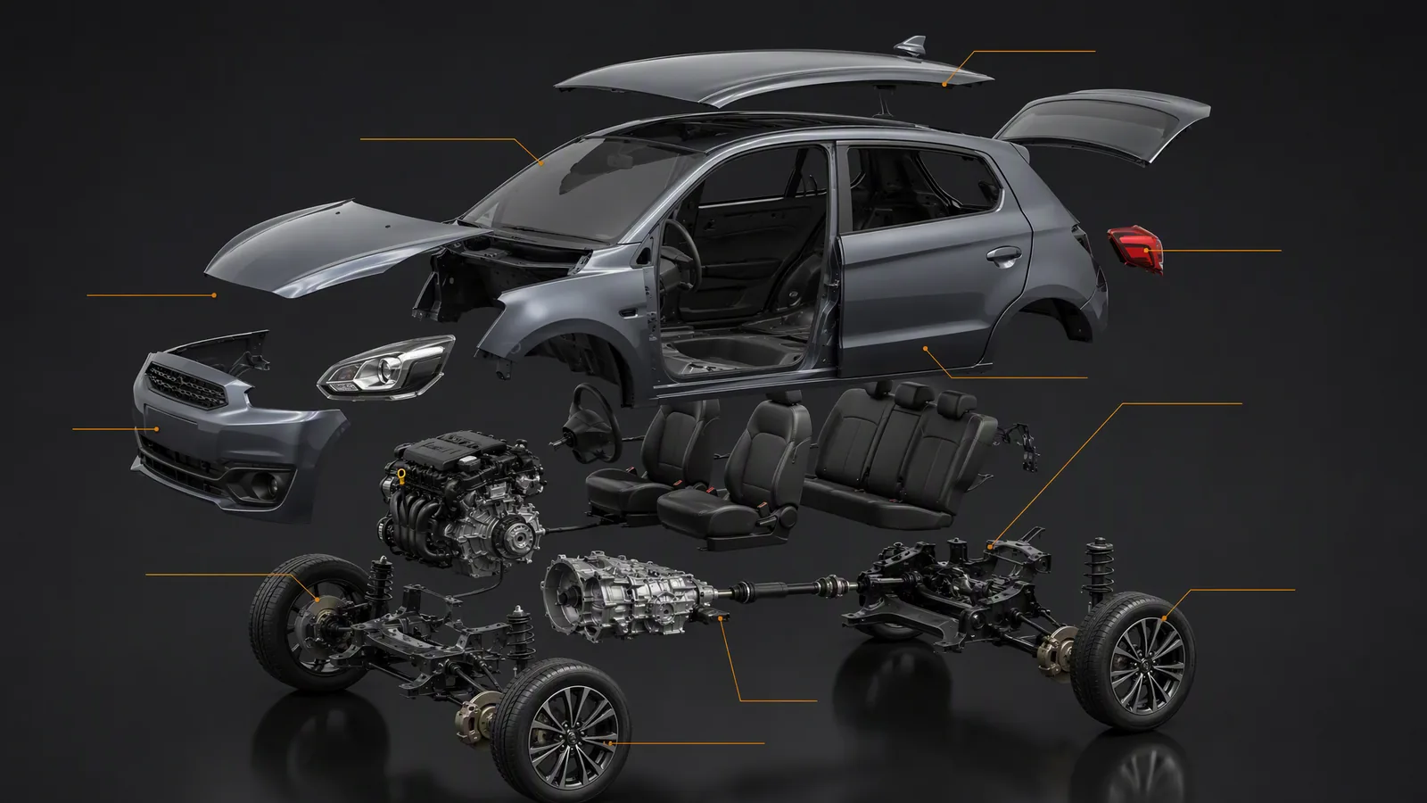 Exploded diagram showing every sellable part of a car. Sell a car for parts in Sydney