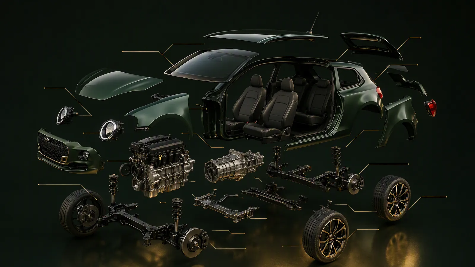 Exploded diagram of a car showing the parts we assess
